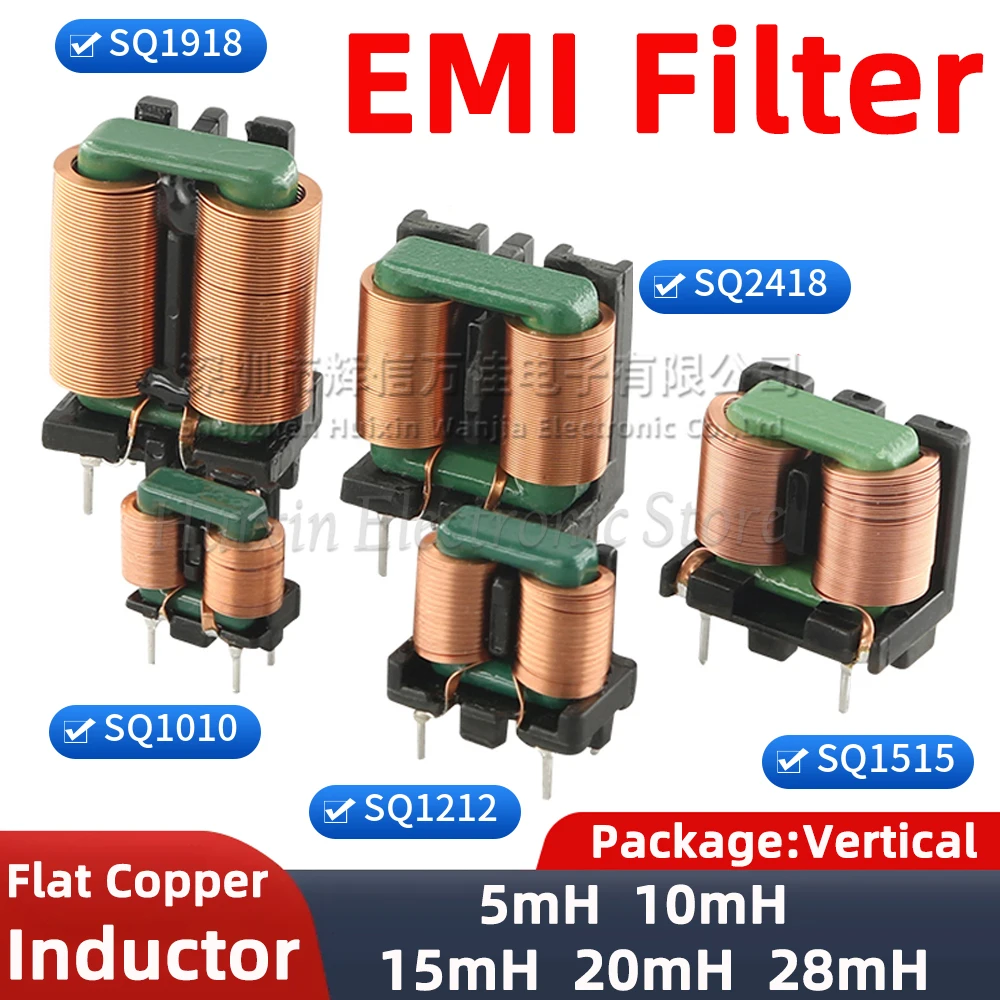 2pcs SQ Flat Copper Wire EMI Filter Inductor Vertical Common Mode Inductance Magnetic Toroidal Coil 5mH 10mH 15mH 20mH 25mH 28mH