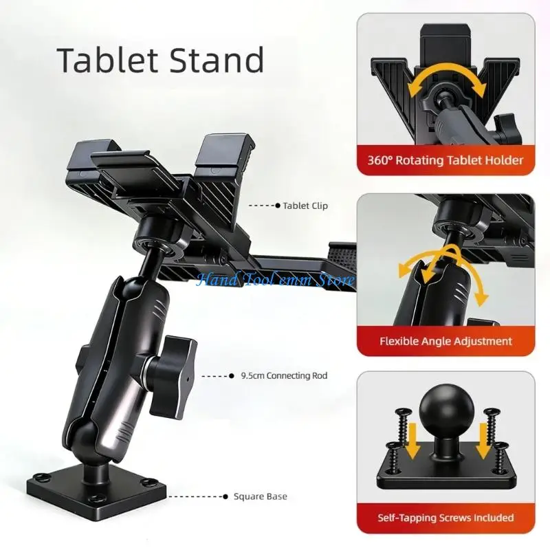 H37F Adjustable Tablet Mount and Phone Holder for 5 to 12.9Inch Devices, Screw Base