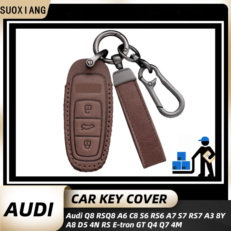 

For Audi A3 A4 B9 A6 A7 4K A8 E-tron Q5 Q8 C8 D5 SQ8 Leather Car Remote Key Case Cover Shell Key Protection Bag Accessories