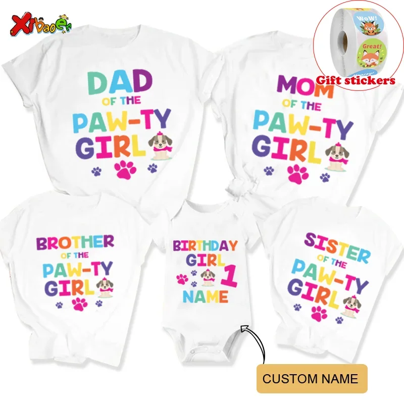 

Birthday girl T Shirt 1st 2nd 3rd paw girl Matching Family Outfits Dog TShirt Kids Party Custom Name T-Shirt Clothes Family Look