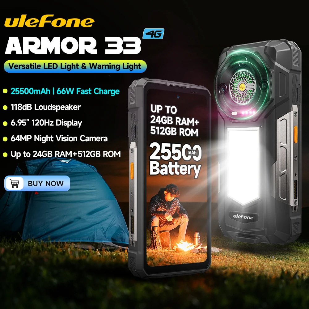 【Новинка 2025 года】Ulefone Armor 33 — прочный смартфон на Android 15, 24 ГБ + 512 ГБ, 25500 мА·ч, NFC, громкий динамик, универсальный светодиод