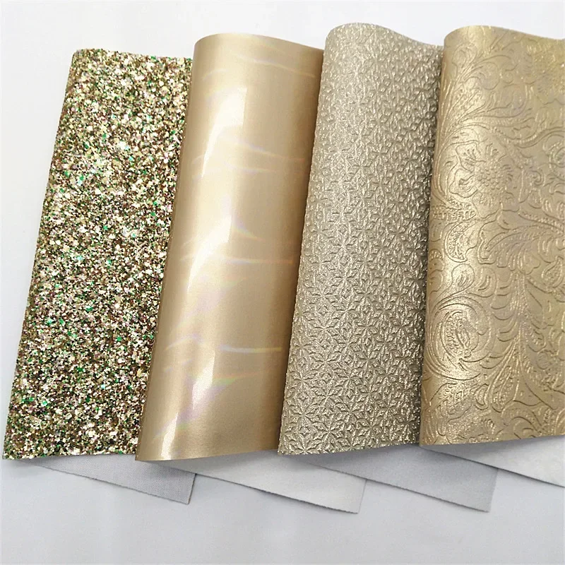 Gold Glitter Leather Sheets Snowflakes Textured Glitter Leather Flowers Embossed Faux Leather Vinyl For Bow DIY 21x29CM Q1600