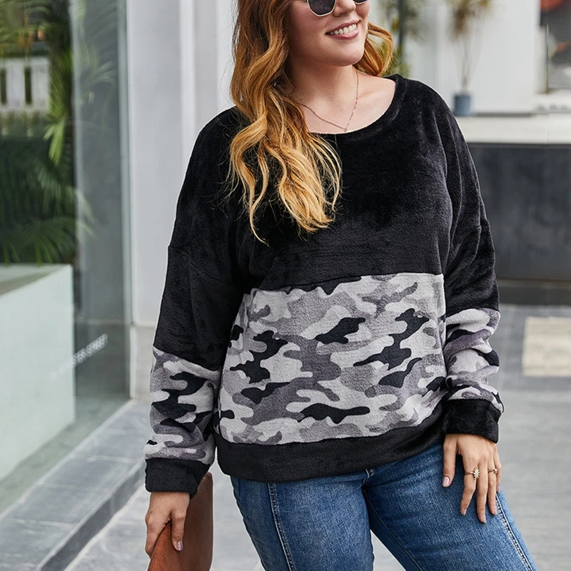 Picture 4: Autumn new plus size leisure sweater fashion ladies round neck long sleeve plush leopard stitching sports sweater.