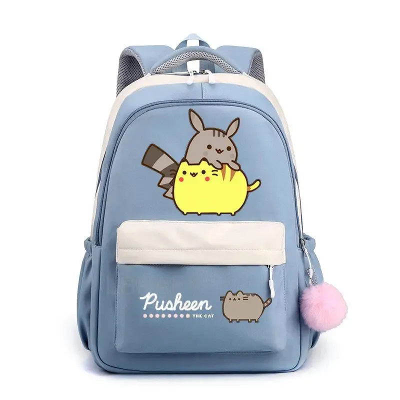 Fat Cat Backpack Pusheen Printe Female Male Nylon Simple Large-capacity Solid Color Schoolbag Insert Buckle Laptop knapsack