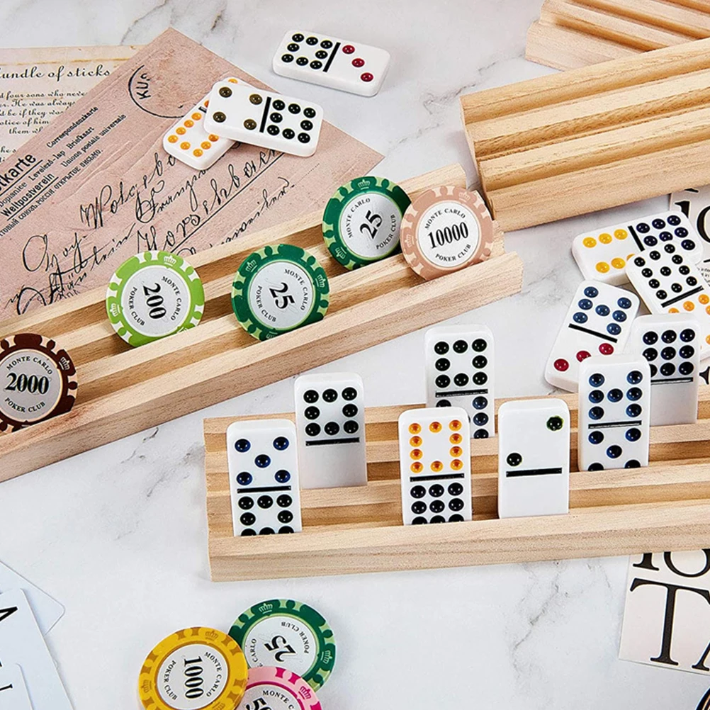 صينية دومينو خشبية مضادة للانزلاق بحافة ناعمة لألعاب الأبجدية والأنشطة اليدوية وقاعدة عرض ملحقات الألعاب متعددة الوظائف