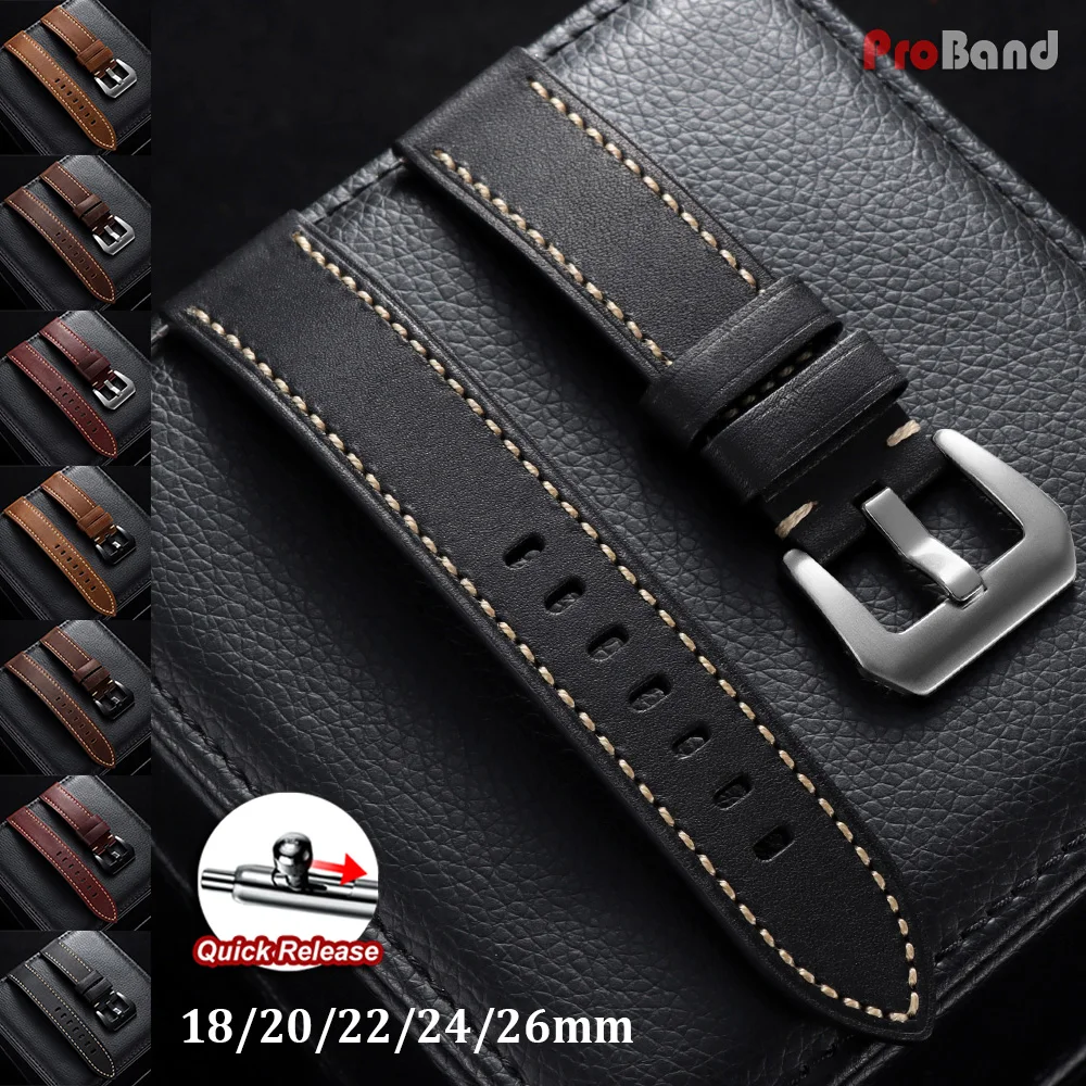 Vintage Red Brown Genuine Leather Watchband 18mm 20mm 22mm 24mm 26mm Fashion MenWomen Bracelet Universal Replacement Watch Strap