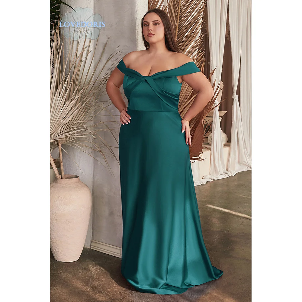 LoveDoris Plus Size Evening Dress Satin Corset Slim Sweetheart Bridesmaid Dress Prom Party Dress Long Off the Shoulder