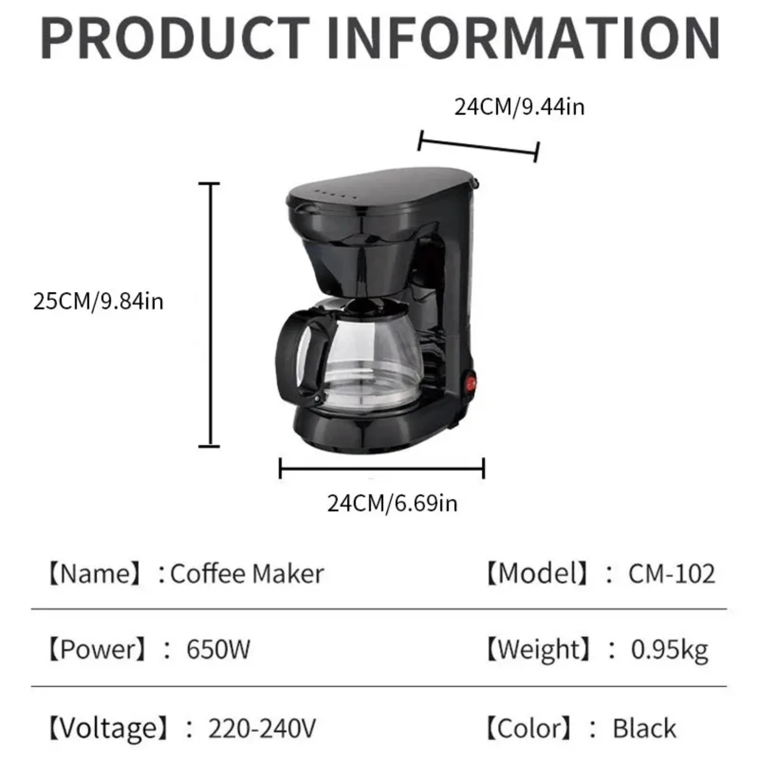 Máquina de café preta para uso doméstico ou de escritório, manter o vidro quente, fácil operação de um botão para limpar, elegante, novo