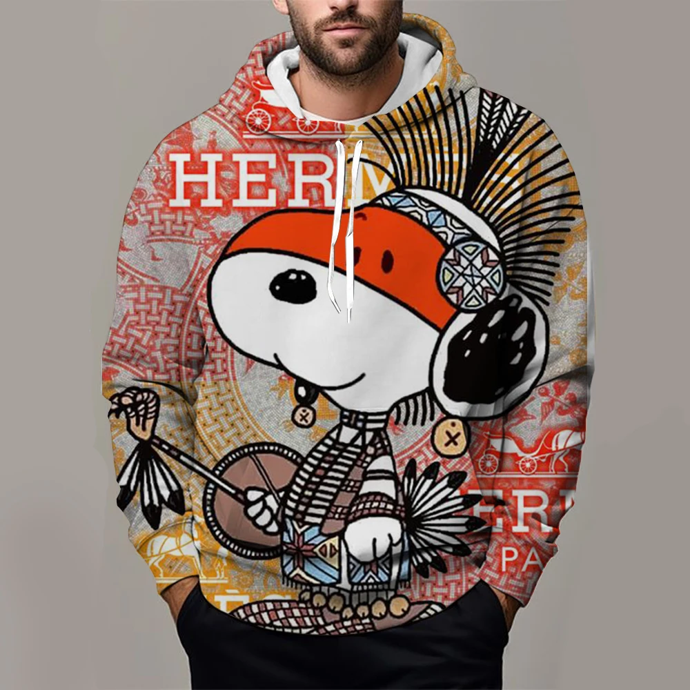 Men's casual fashion brand high-end quality Snoopy print Autumn Winter thick warm street fashion hoodie