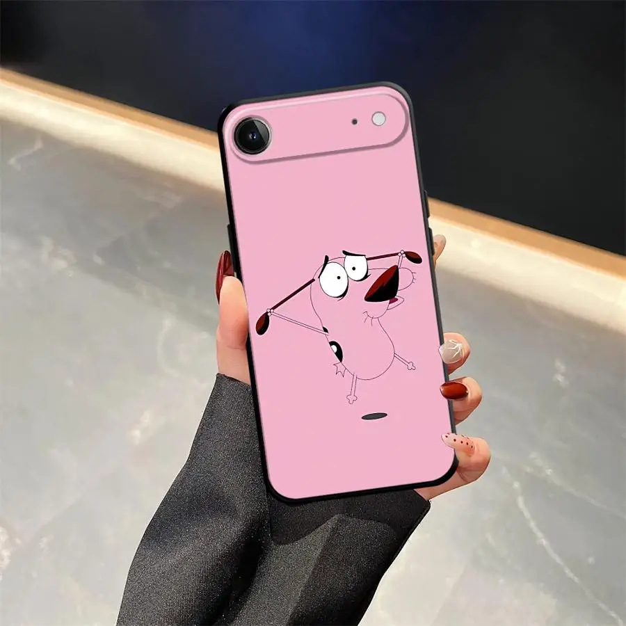 Case for iPhone 15 16 14 Plus 13 12 11 17 Pro Max XR 7 8 17Air XS Black Soft Phone Cover Pink Cartoon Dog