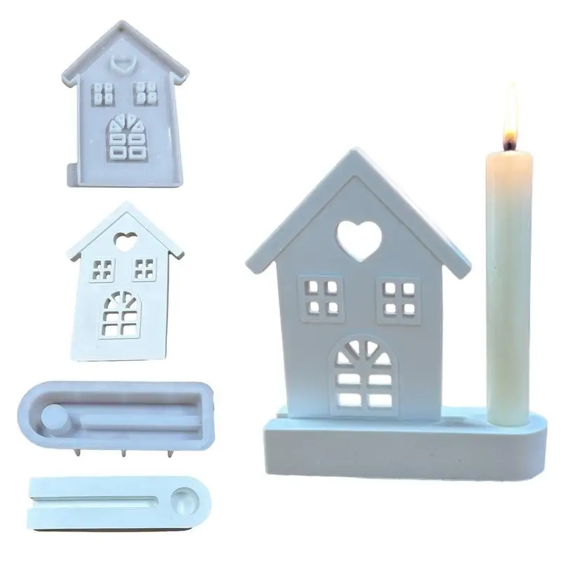 Silicone house candle holder multi purpose Candle Holder with Base hand made Concrete houde Casting Mould candle holder