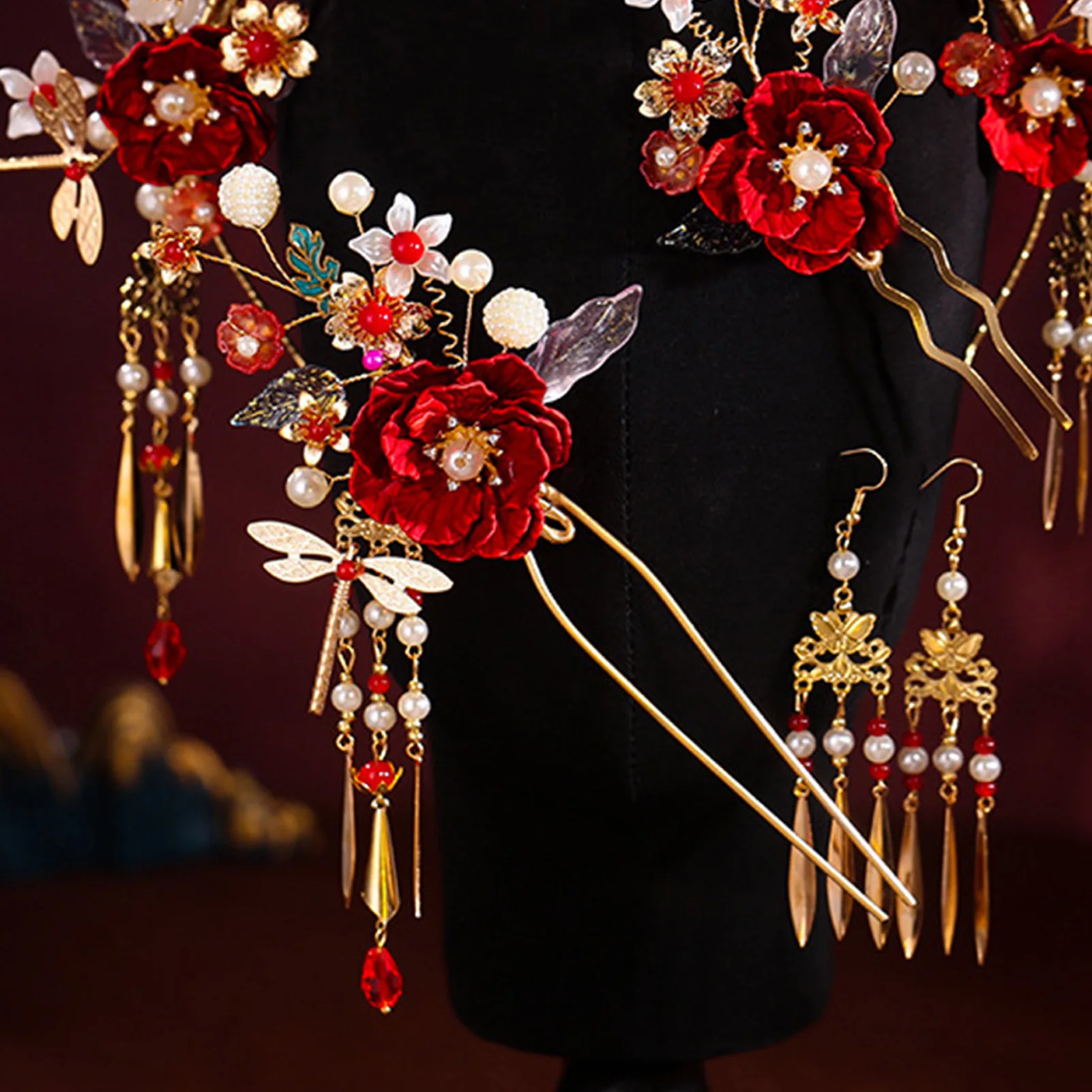 

Китайский цветок повязка на голову шпилька серьги комплект аксессуары для волос для невесты головной убор ручной работы украшения на голову вечерние женские головные уборы