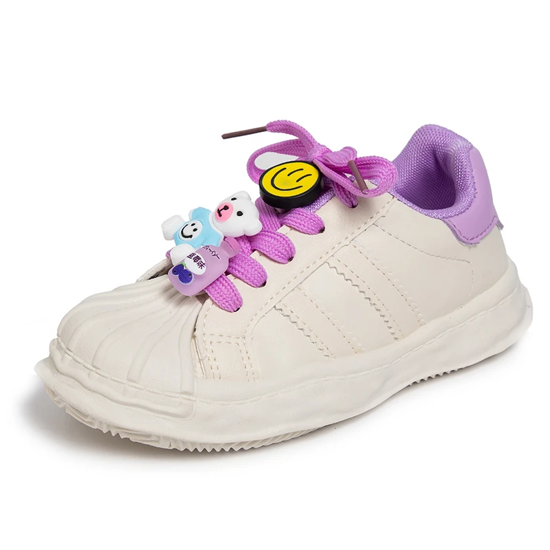 Girls White Shoes 2022 Fashion Child Cute 3D Bears Smile Non-slip Spring New Breathable Casual Kids Lace-up Sneakers Non-slip