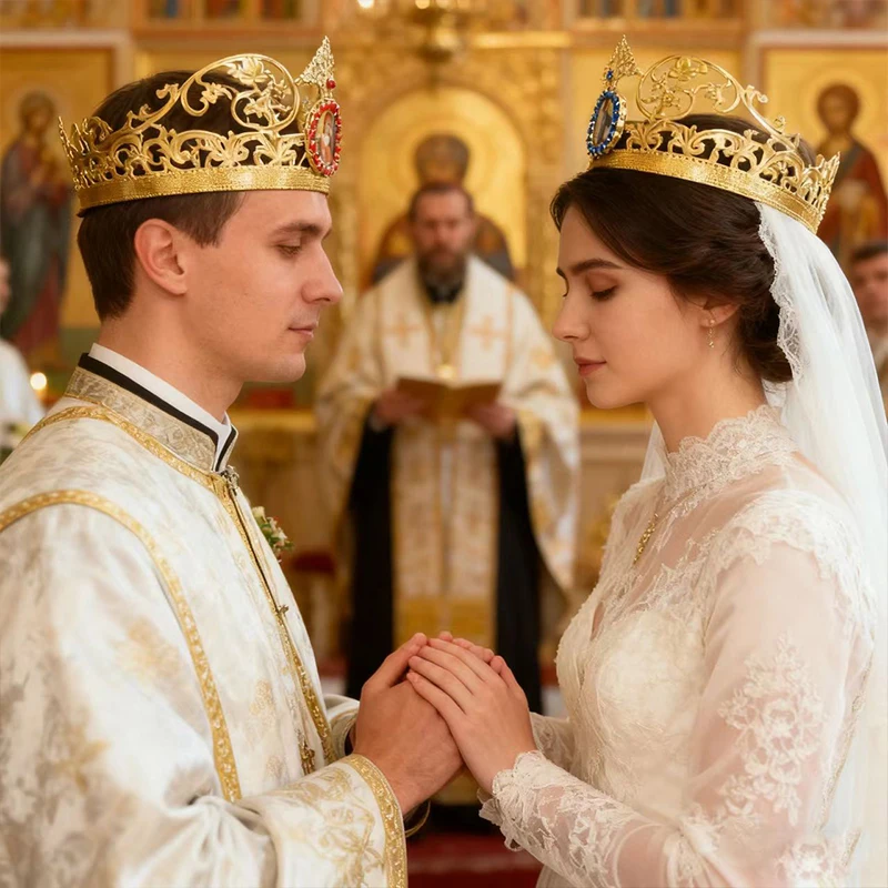 Neue orthodoxe Kirchenkrone, Jesus- und Maria-Ikone, Heilige Familie Krone, religiöses Ritual, orthodoxe Kirche, heilige Hochzeit, Ehepaar-Kronen-Set – Detail 11
