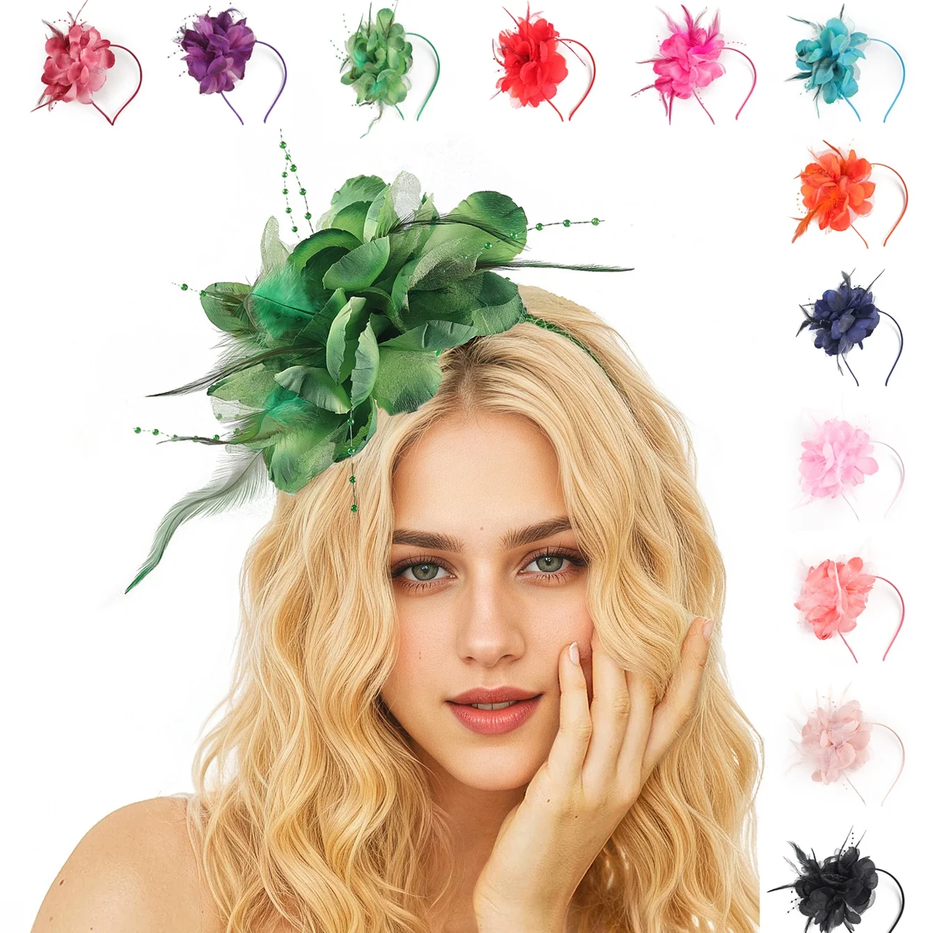 Unique Colorful Cocktail Feather Accessories Camouflage Party Elegant Beads Headband Beauty Flower Headdress for Women Ladies
