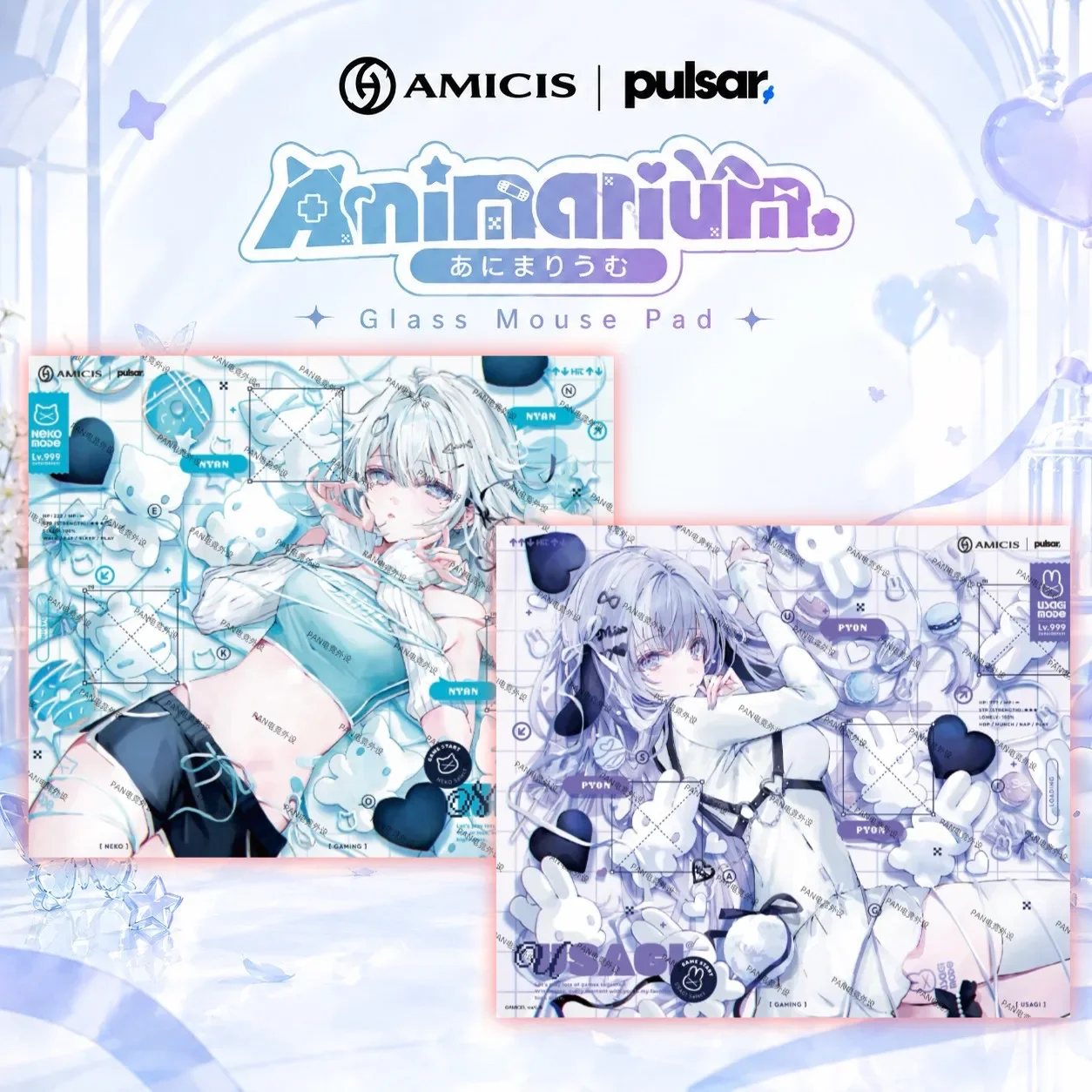 AMICIS x Pulsar Superglide V3 Animarium NEKO Tempered Glass Mouse Pad 490x420mm Gaming Desk Mat for FPS Esports Gamer Accessory