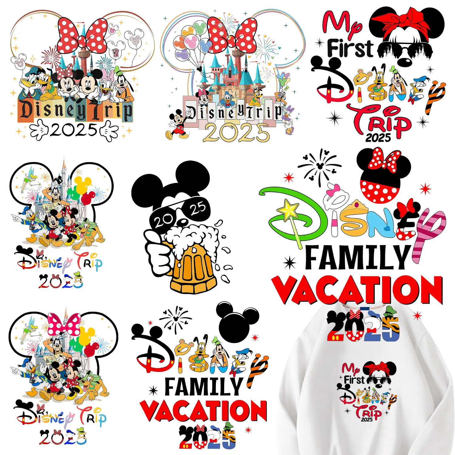 Trip 2024 Family Vacation Mickey Minnie Commemoration Day   Iron-on Transfers for Clothing Easy to Use DIY Decoration