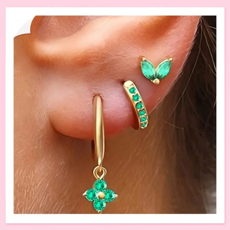 

Fashion Personalized Flash Diamonds, Small Diamond-encrusted Wear, Earrings, Ear Buckles, Clover Suit, Earrings, Female Yama