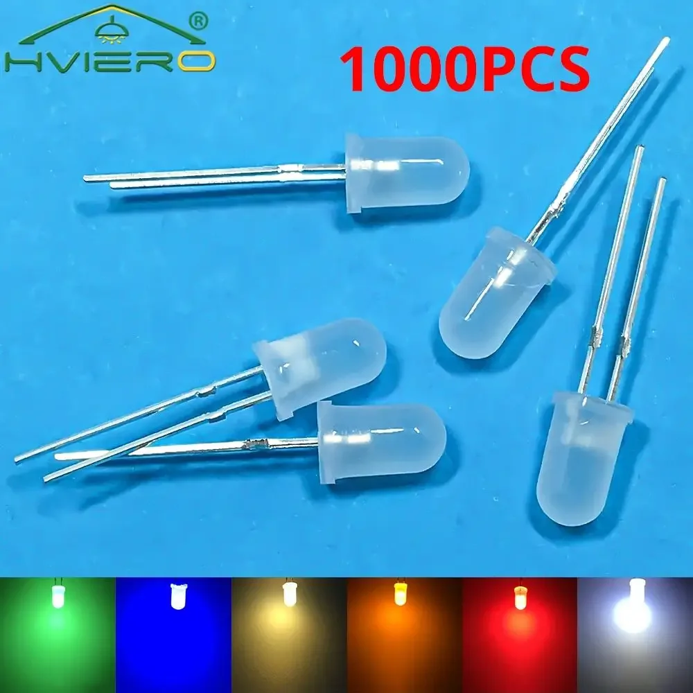 1000PCS Diodo di luce a emissione diffusa 5mm Lampada rotonda Bead 2pin LED 6000 ~ 6500K Lampadine Decorazione Pubblicità Bordo Atmosfera Neon