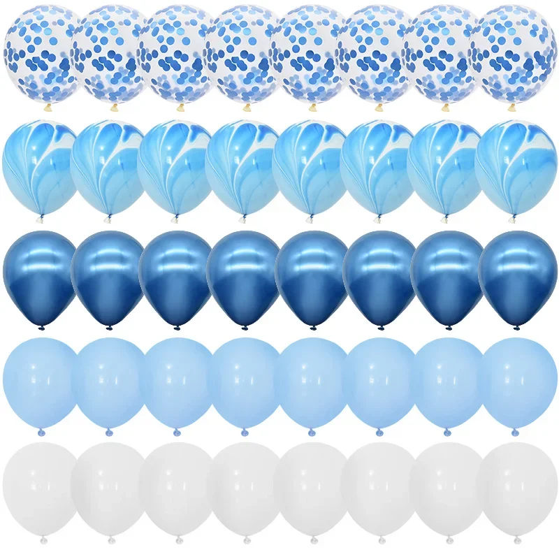 Blue Agate Marble Metallic Balloons 40Pcs Set for Kids Birthday Party Baby Shower Graduation Wedding Decorations