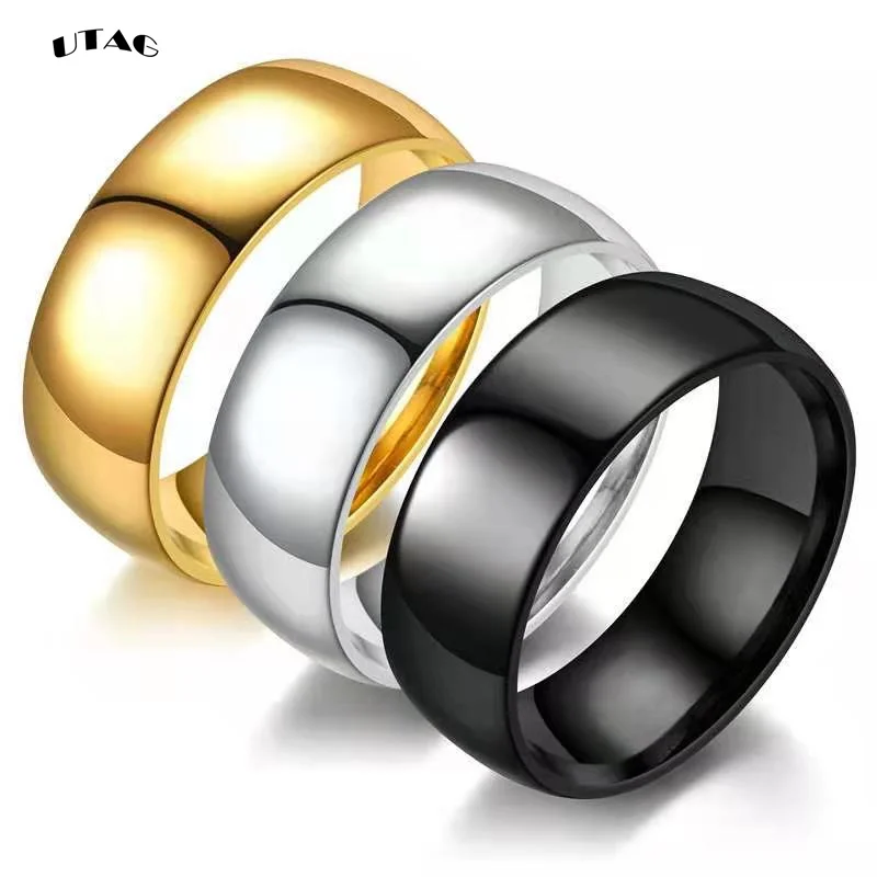 UTAG Simple 8mm Stainless Steel Wedding Rings Golden Smooth Women Men Couple Ring Fashion Jewelry