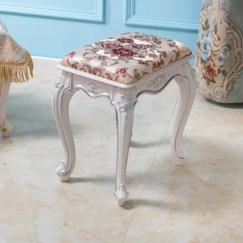 European Rectangular Carved Dressing Stool, Modern Paint Baking Pouf, Dining Table Footstool, Light Luxury Doorway Seat.