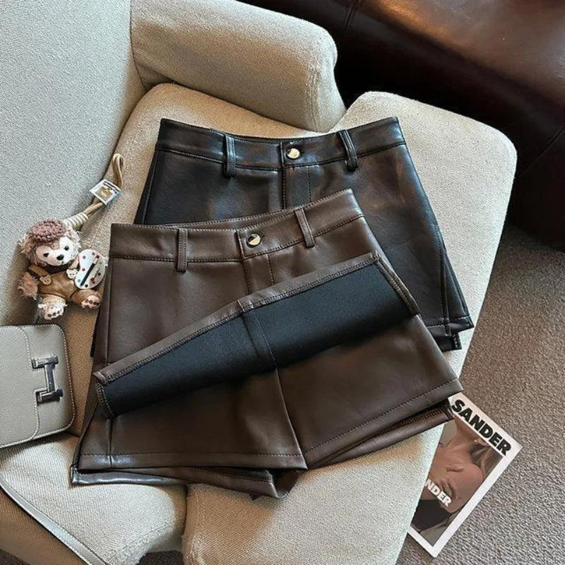 Women Leather Skirt 2026 Autumn and Winter New Fashion Sexy Pu Leather Culottes Mini Skirts