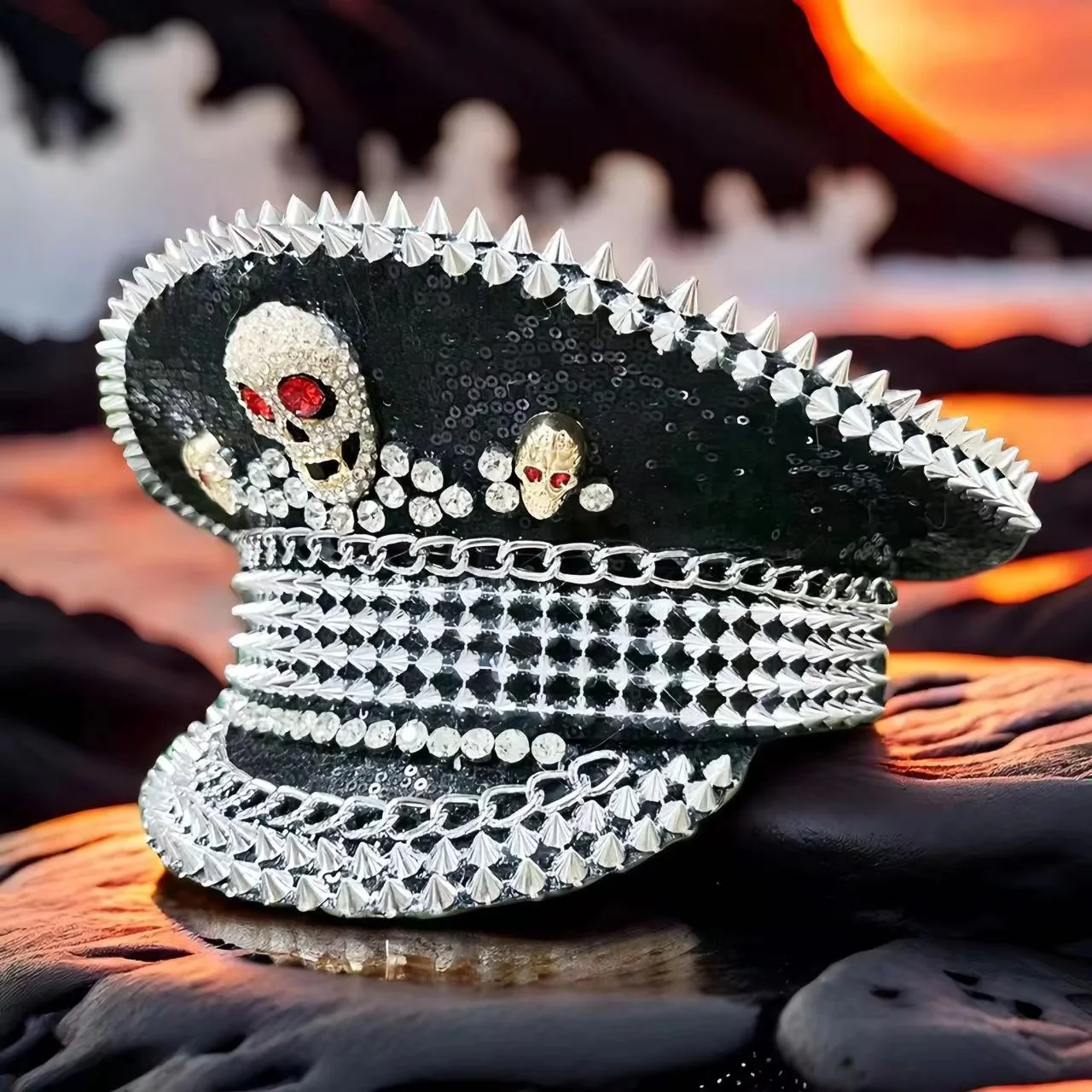 Chapéu de fantasia de festival de música HongLuan, chapéus de capitão com strass para mulher de carnaval, acessórios femininos de cosplay