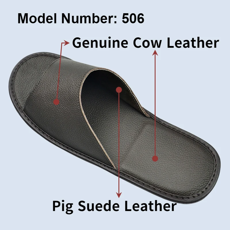 Genuine Cow Leather Slippers Homes in indoor slipper summer open toe sandals men women elderly casual single Slides shoes