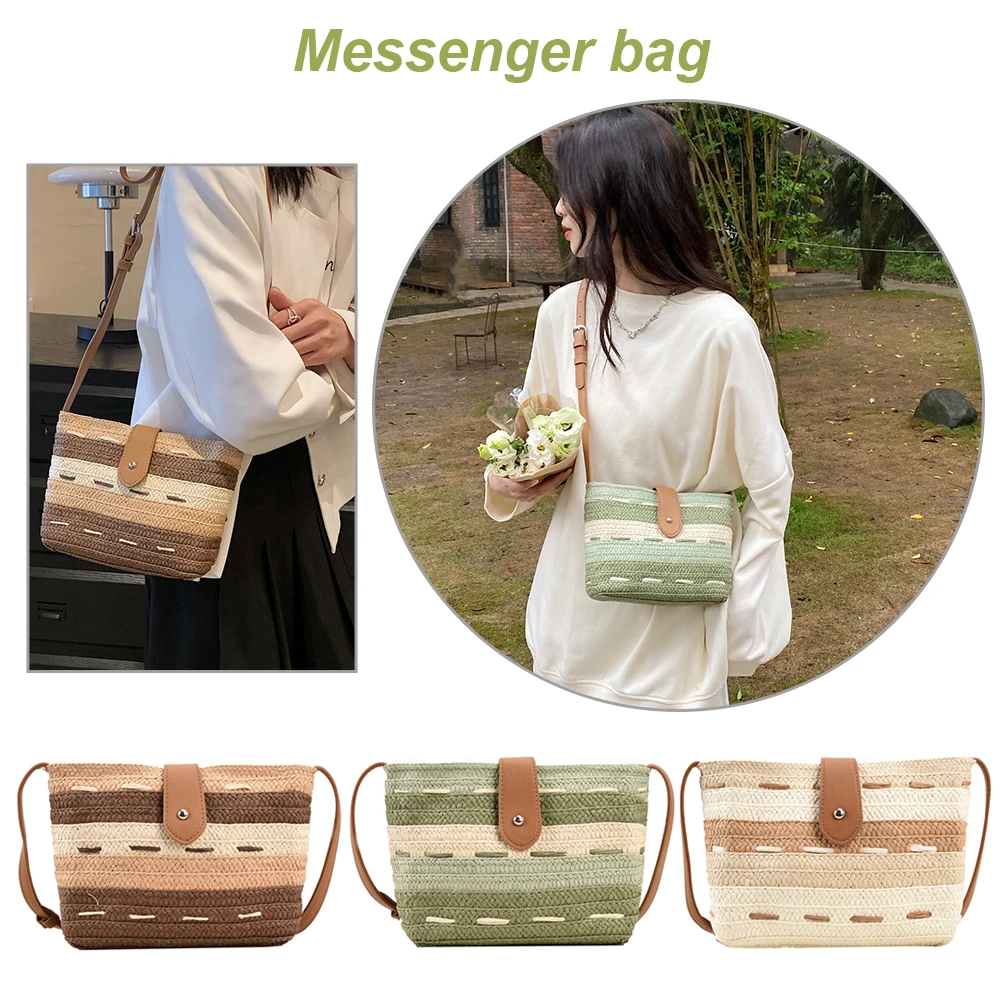 

Beach Bags Handmade Hand-Woven Handbags Fashion Casual Simple Portable Gradient Color Elegant Paper Rope for Seaside Holiday