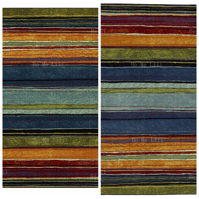 Rainbow Multi New Wave Stripe Style Flannel Floor Rugs Multicolor Polyester For Living Dining Dorm Bedroom Home Decorative