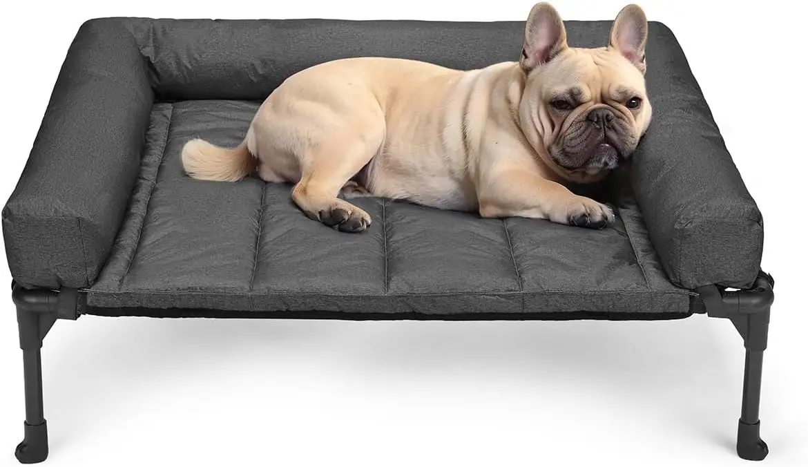 

Cooling Elevated Dog Bed Add Removable Waterproof Bolster Cushion Mat, Raised Pet Cot with Breathable Teslin Mesh, No-Slip