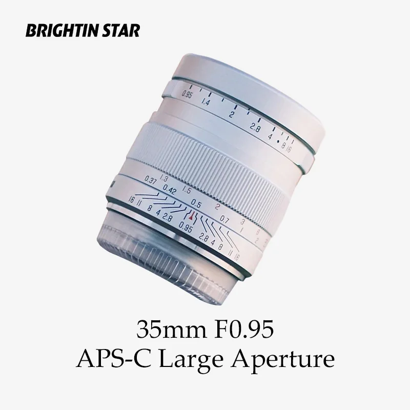 

Объектив Brightin Star 35 мм F0.95 APS-C с большой апертурой и ручной фокусировкой для беззеркальных камер, совместимый с Fuji X, Sony E, Nikon Z, Canon EOS-M, EOS R