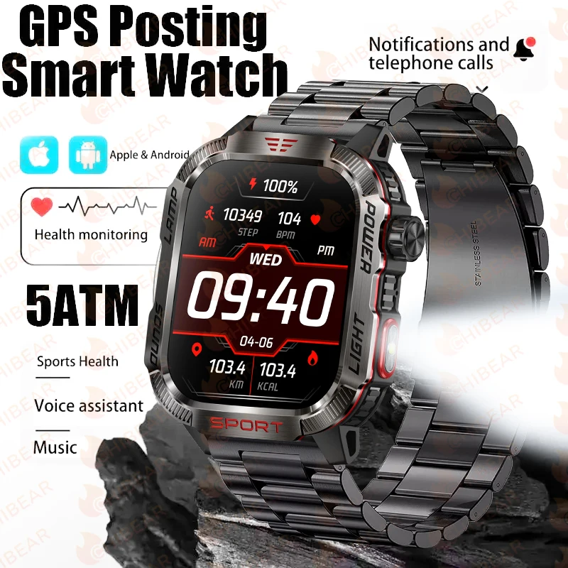 

Outdoor Sports Compass SmartWatch Men Currency Detection Light Flashlight 600mAh Battery Waterproof Bluetooth Call Smart Watch