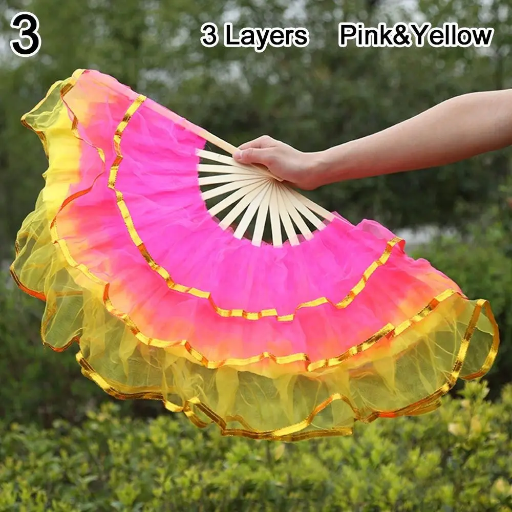 Kid Women Gradient Color Dancer Practice Long Silk Fans Silk Fans Rayon Silk Fans Belly Dancing Fan