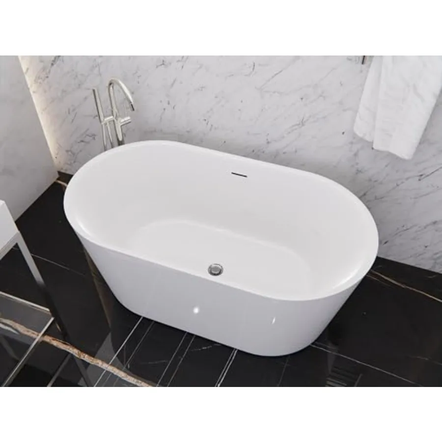 Freestanding Bathtub 55 In Acrylic Soaking Tub Flat Bottom One Pcs Marine Grade Build Glossy Center Drain Chrome Overflow 73 Ga