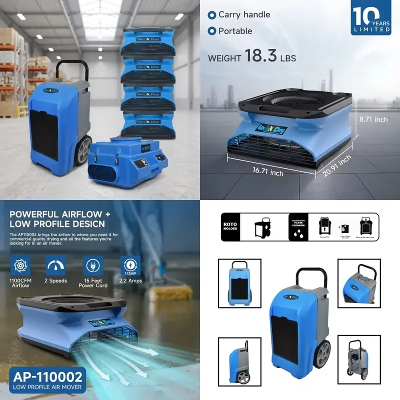 Commercial water damage remediation, low-speed blowers, industrial dehumidifiers, professional drying systems