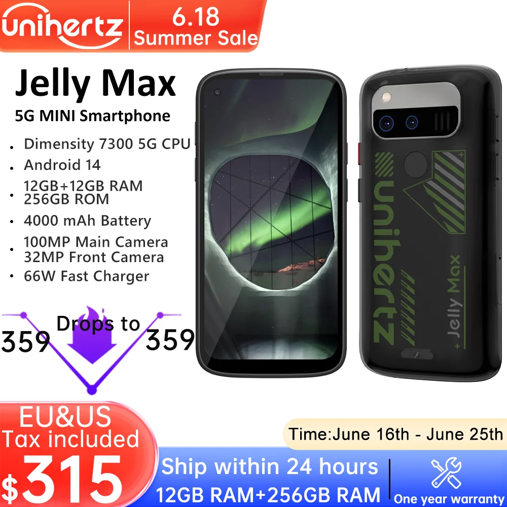 Мини-смартфон Unihertz Jelly Max, размер 7300, процессор 5G, Android 14, 24 ГБ, 256 ГБ, 32 МП, 100 МП, камера, двойная Nano SIM-карта Мини-смартфон Unihertz Jelly Max, размер 7300, процессор 5G, Android 14, 24 ГБ, 256 ГБ, 32 МП, 100 МП, камера, двойная Nano SIM-карта