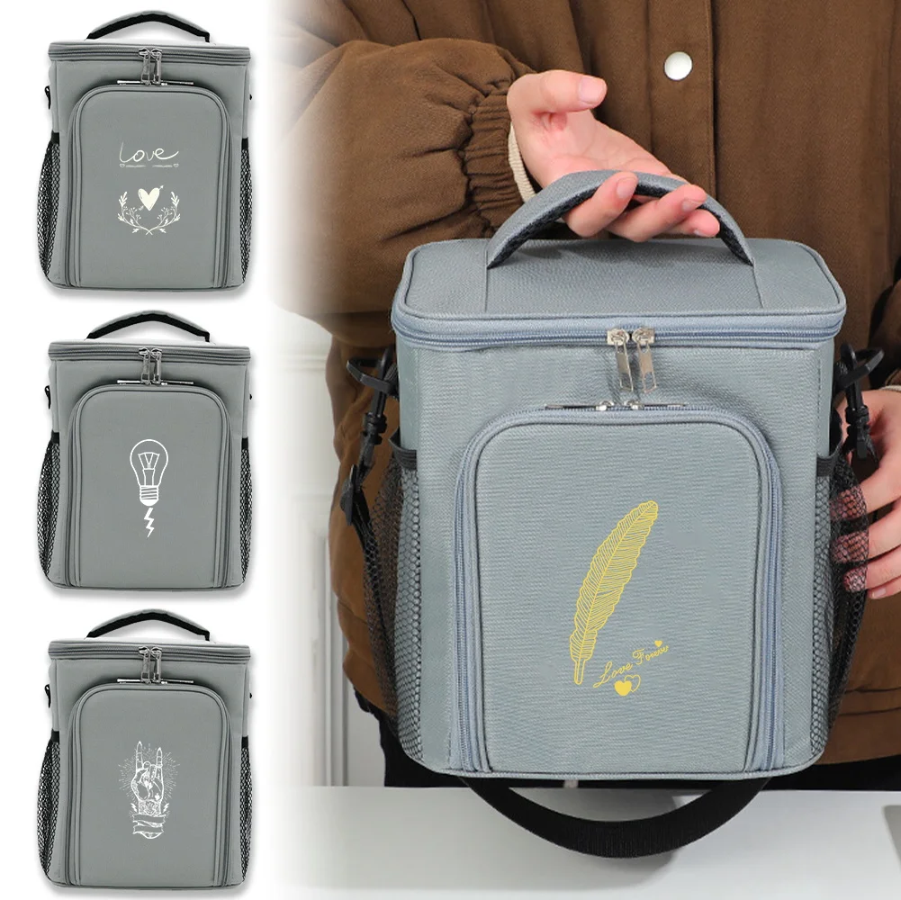 

Термосумка для обедов с двойными стенками и фронтальным открытием, для активного отдыха и путешествий, серия с белым принтом, изолированная, термоизоляционная