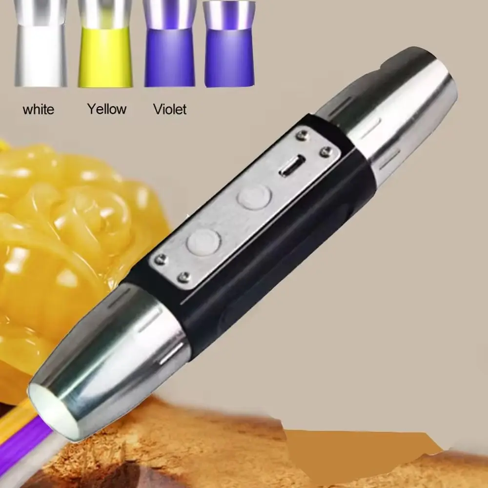 Portable Jewelry Appraisal Flashlight Four Light Source Built-in Battery UV Flashlight 365nm USB Rechargeable Ultraviolet Torch