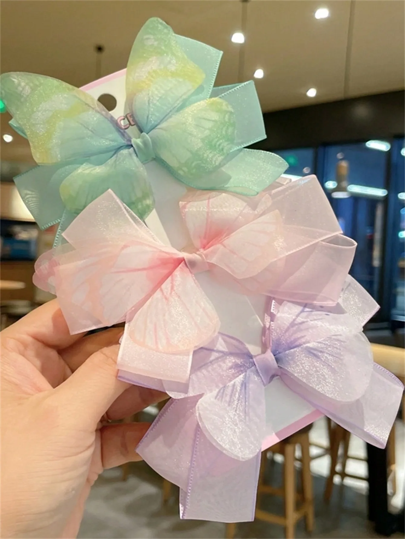 3 women\'s spring new mesh bow sweet back hair clip daily travel All-match headwear hair accessories