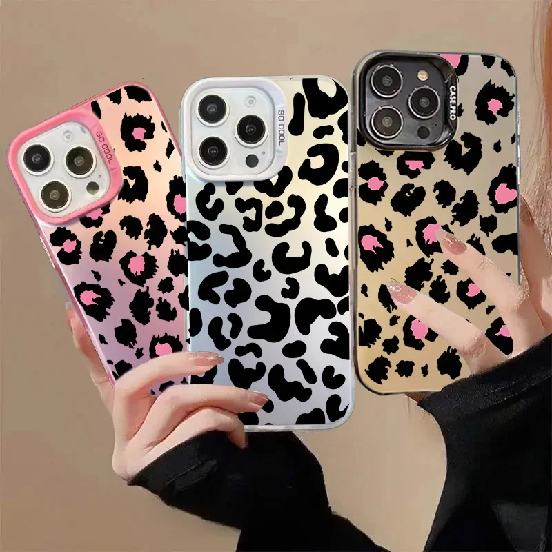 

IMD Leopard Print Electroplate Silver Case For Xiaomi Redmi Note 14 Pro 5G 4G 13 12 11 10 9 Pro Plus 9S 11S 14C 13C Cover Matt