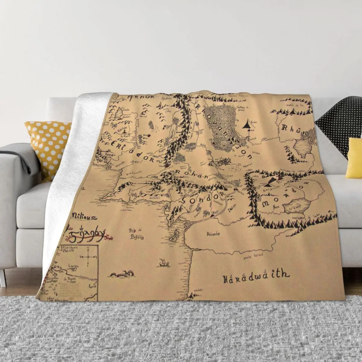 Retro Middle Earth Map Knitted Blankets World Plush Throw Blankets Home Couch Portable Soft Warm Bedspread