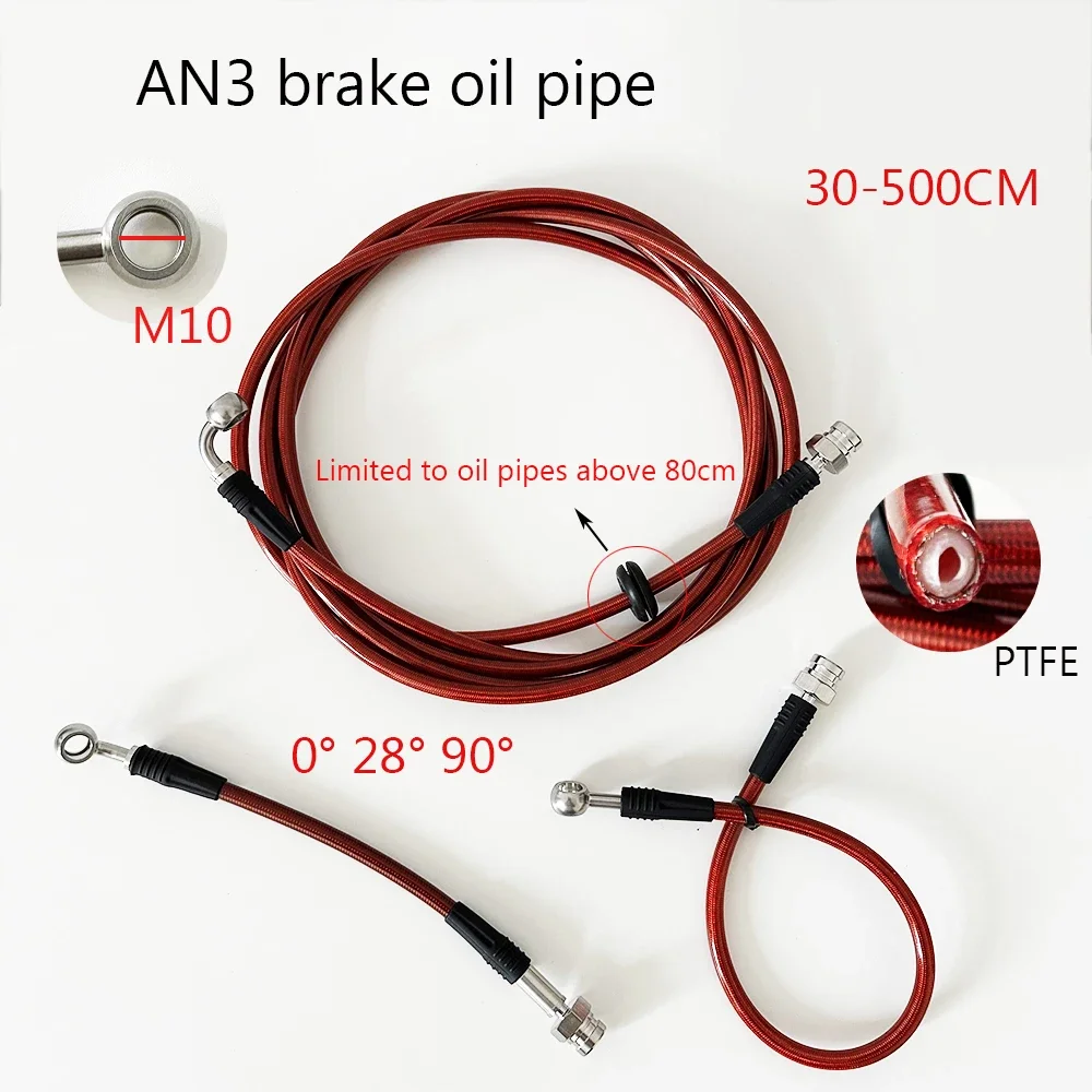 Stainless Steel Braided PTFE brake line With 0° 28 ° 90° Optional Banjo Fittings And Hexagonal Joint  AN3 Motorcycle brake hose