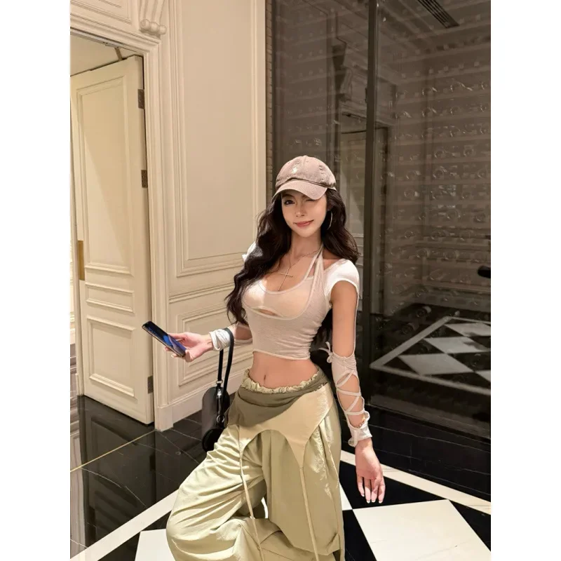 مثير طويلة الأكمام تي شيرت مجموعة جيني الألفية حزام ربطة القوس فيونكة سليم صالح قطعتين فتاة الساخنة الصيف عادية مريحة العلامة التجارية الصينية