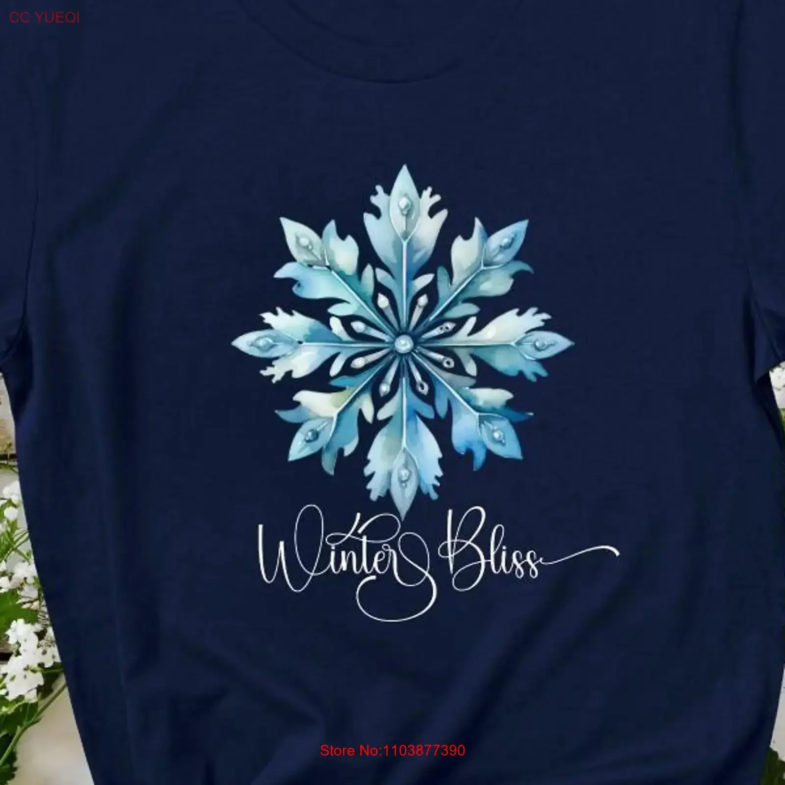 Flocon de neige hiver Bliss noël t-shirt vintage lavé étiré confortable mode légèrement élégant décontracté vêtements de créateur