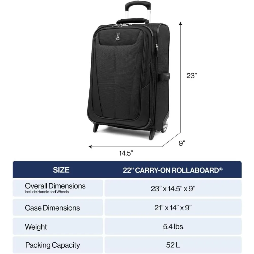 Lightweight Expandable 2-Wheel Carry-On Luggage Suitcase for Men and Women, Black, Ideal for Travel, Carry On 2, Softside Uprigh