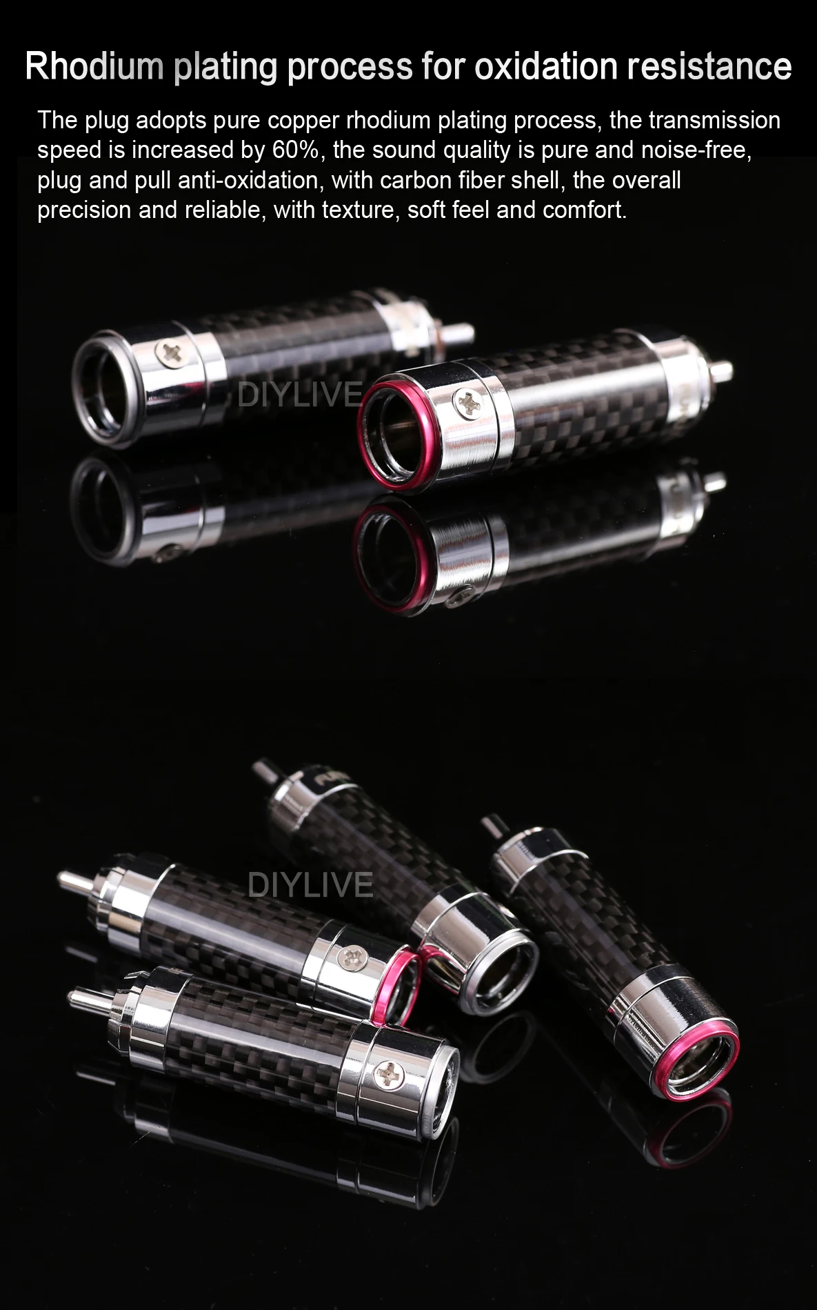 DIYLIVE Furutech CF-102(R) carbon faser rhodium-überzog RCA lotus kopf solder-kostenlose self-locking terminal signal kabel – Detail 6
