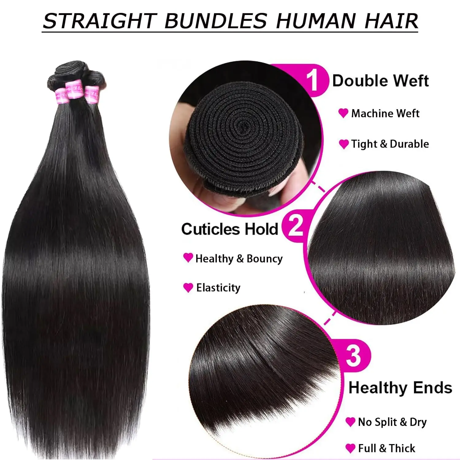 Bundel lurus rambut manusia 14 16 18 inci bundel rambut manusia lurus Virgin Brasil 2/3/4 rambut manusia rambut lurus Bu