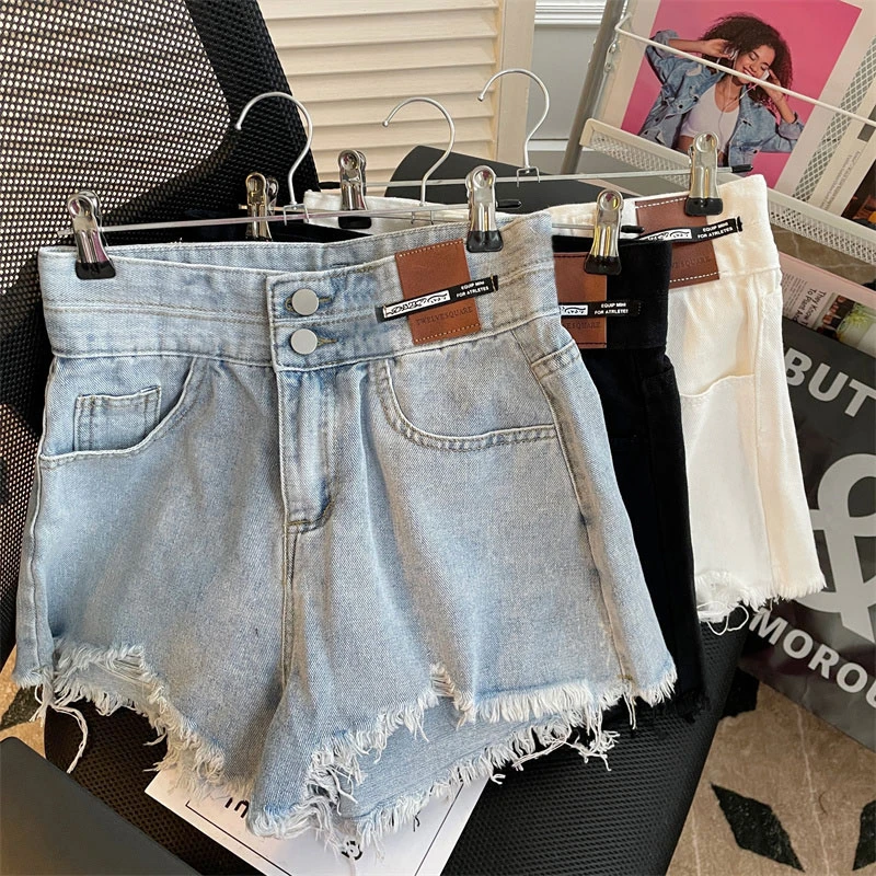 

Denim shorts women's high waist in 2024 the new thin section is slim loose wide legs and holes and the A-word hot pants tide ins